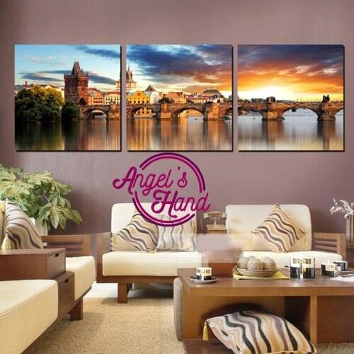 Vltava River triptych DIY Diamond Painting full square drill Cross Stitch mosaic painting Embroidery rhinestones Home Decoration