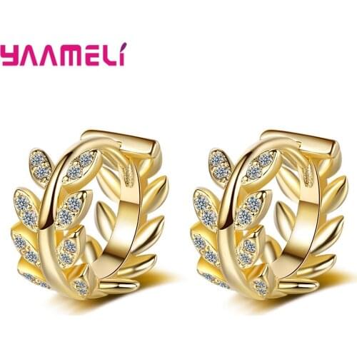 Gorgeous 925 Sterling Silver Hot Selling Leaves Full Zircon Hoop Earrings Female Fashion Olive Branch Jewelry Valentine Gift