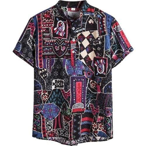 Vintage Hawaiian Shirt Mens Vintage Turtleneck Clothes Men Casual Cardigan Short Sleeve Beach Flower Shirt Camisas De Hombre