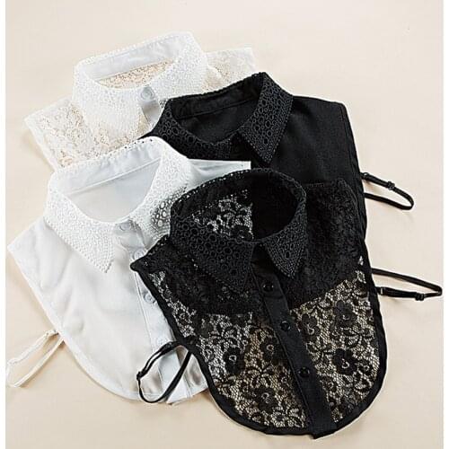 Korean Lace False Decor Collar Elegant Women Detachable Hollow Out Neckwear Lapel Flower Sweater Solid Fake Collar Neckline for