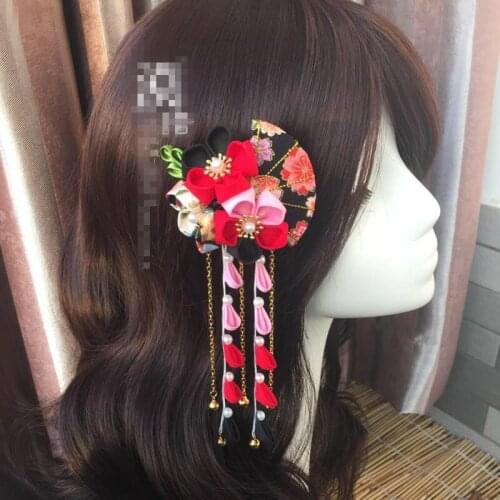 Japanese Style Hairpin Kimono Hair Accessories Cotton Cloth Flower Tassels Sweet Lovely Headwear headband Handmade Hairpin