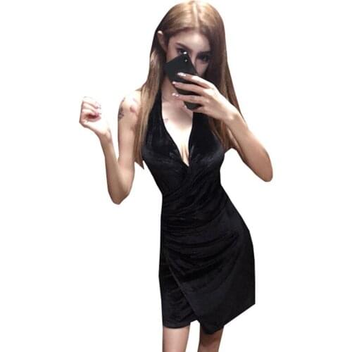 ZC2608 2020 summer new women fashion sexy deep V collar slim leakage back hanging neck dress cheap wholesale