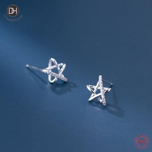 Dreamhonor Real 925 Sterling Silver Zircon Star Stud Earrings For Women Korean Silver Jewelry