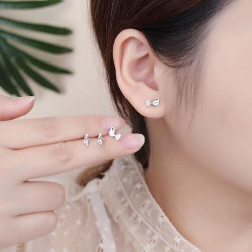 Ladies' Earring S925 Sterling Silver Bird Leaf Earring Four-piece Set Wearing Lovely Bone Earrings Compact Web Celebrity Style
