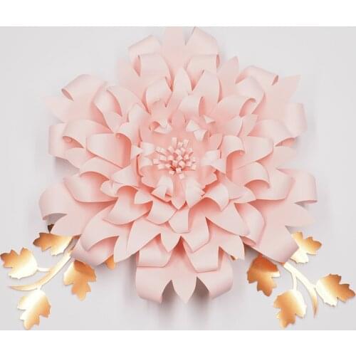 1Piece Flower+ 2pcs Leaves Giant Large Paper Flowers Backdrop Wall Deco Wedding Arch Handcrafted Artificial Flowers Wall Hanging