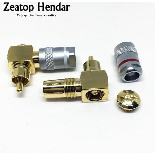 10Pcs High Quality Gold Plated Nakamichi Pure Copper Right Angled RCA Male Plug Solderless Audio Connector