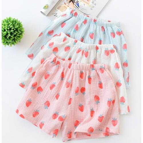 100% Cotton Ladies Summer Shorts Cute Strawberry Print Hot Pants Elastic Waist Women Bottoms Pants Loose Sleep Bottoms Sleepwear