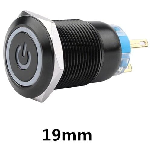 19mm LED Alumina black power mark push button without fixation waterproof momentary button switch Latching