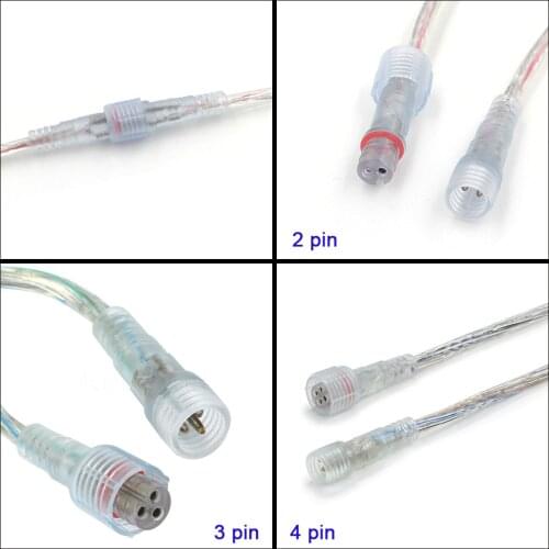 2 Pin 3 Pin 4 pin Waterproof Cable Transparent LED connector Male Female Plug For Single Color/RGB LED Strip Light