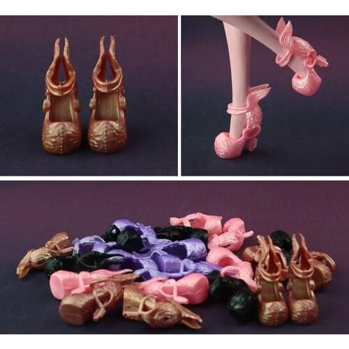 5 Pair / lot Mixed Colors Wing Design Shoes For Monster High Doll Beautiful High Heel Shoes Free shipping