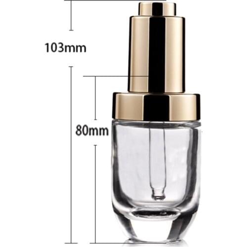 50Pcs/lot 30ml Dropper Bottle Empty Clear Glass Round Aluminum Press Pump Skin Care Cosmetic Perfume Essential Oil Liquid Vial