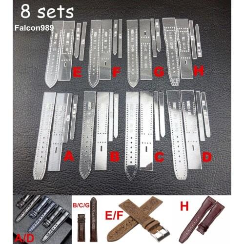 8set 4style Leather Craft Acrylic Perspex Watch Strap Band Stencil Template Tool Set Sewing Carving Stitching Stamping Knife Awl