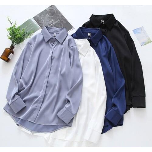 Acetate satin shirt womens high-end 2021 spring and autumn new fashion design oL professional loose draped western casual top