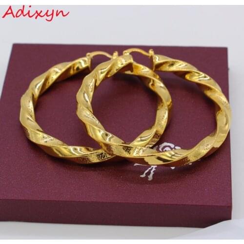 Adixyn 5.5cm African Big Circle Earrings for Women Gold Color Ethiopian Twisted Earrings Arab Jewelry N01092