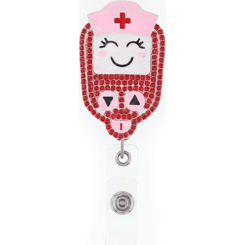 Nurse Accessories Rhinestone Syringe Retractable Medical Nurses Badge Reel Clip Badge Holder
