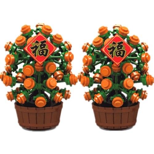2021 New Year Gift Moc Trees Blocks for Kids DIY Toys Chinese Lucky Orange Tree Bricks Compatible Classic City Creator Blocks