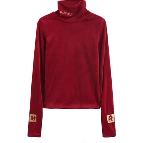 Womens spring autumn long sleeve embroidery chic shirt female high collar slim pullover blouse top TB731