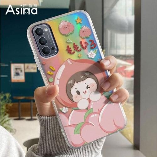 ASINA Laser TPU Case For OPPO Reno 3 4 5 Pro Shockproof Cute Cartoon Soft Cover Bumper For Find X2 X3 Lite Neo Girl Fundas