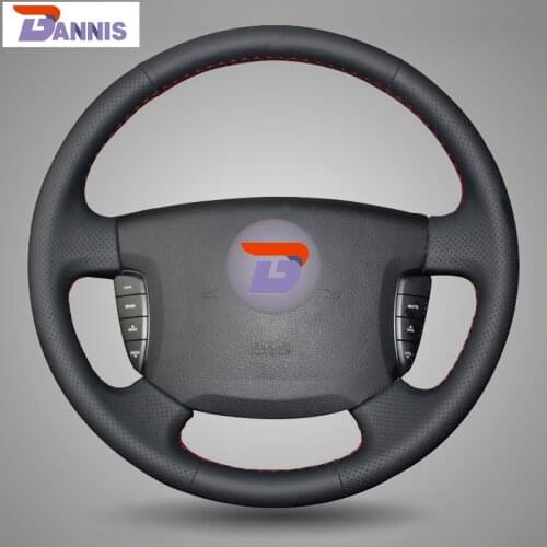 BANNIS Black Artificial Leather DIY Hand-stitched Steering Wheel Cover for Ssangyong Actyon Kyron