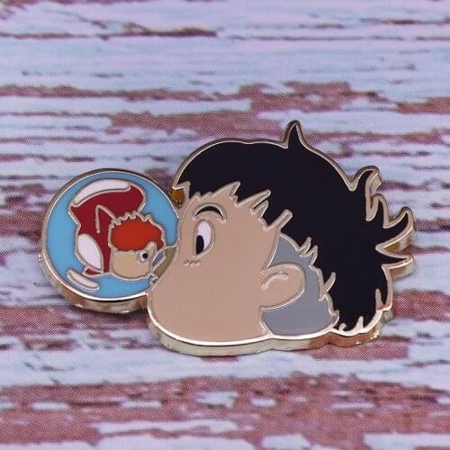 Ponyo and Sosuke Kiss Enamel Pin A World In Crisis, And Only Love Can Save The Day