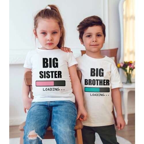 Big Brother/Sister Loading Toddler Kids Anoucement T Shirt Soft Tops Tee Shirts Outfits Clothes Dropshipping Babe Clothes