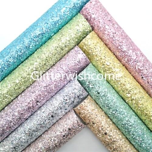 Glitterwishcome Pastel Colors Crystal Glitter Leather Fabric Vinyl Glitter Sheets for Bows shoes bags button DIY 21X29CM GM1049B