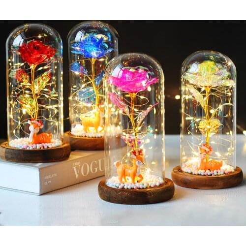 Artificial Flowers Galaxy Rose Eternal Beauty And The Beast Rose Elk In Glass Dome Home Decoration Christmas Valentines Day Gift