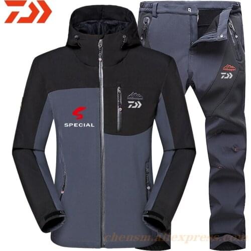 New Dawa Winter Waterproof Men Fishing Clothes Sets Warm Fleece Hiking Clothing Suits Outdoor Trekking Fishing Jacket+Pants