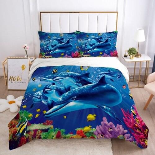 Bed linen set for home Bedding Set duvet cover 150*200 200*220 size 2 sp Bed sheet 7pcs sea animal Dolphin The underwater world