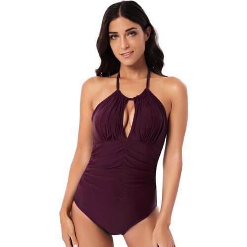 Swimsuit 2021 one swimsuit ladies solid color slim slim neck one-piece swimsuit