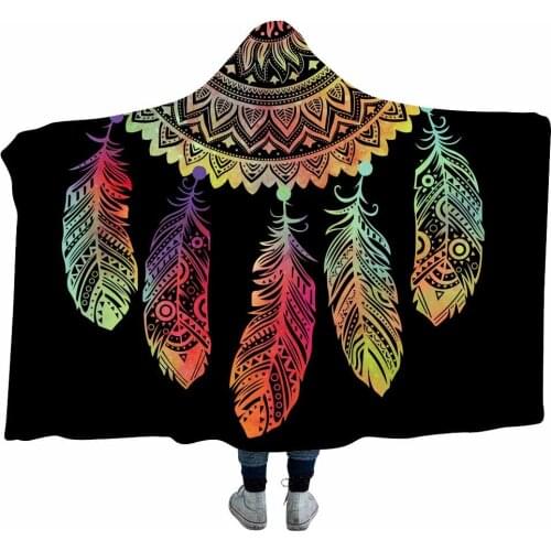Lannidaa Hot Stamping Dream Catcher Hooded Blanket Coral Fleece Hoodie Blankets Winter Warm For Adults Kids Throw Sofa Blanket