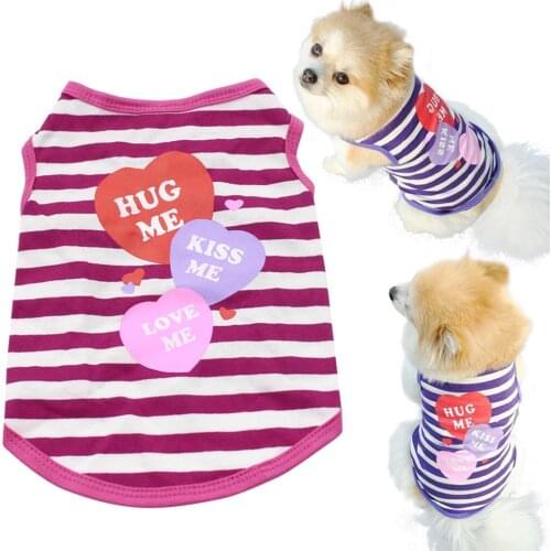 Pet Puppy Dog Summer T-Shirt Small Cat Clothes Stripes Heart Vest Apparel For Small Dogs XS-L