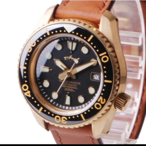 HEIMDALLR Bronze Mens Diver Watch 46mm Black Dial Sapphire 300M Water Resistance NH35 Automatic Movement Men Mechanical Watches