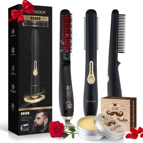Men Beard Straightening Irons Beard Grooming Kit Boy Multifunctional Straightener Styling Professional Brush Hair Hot Comb Gifts