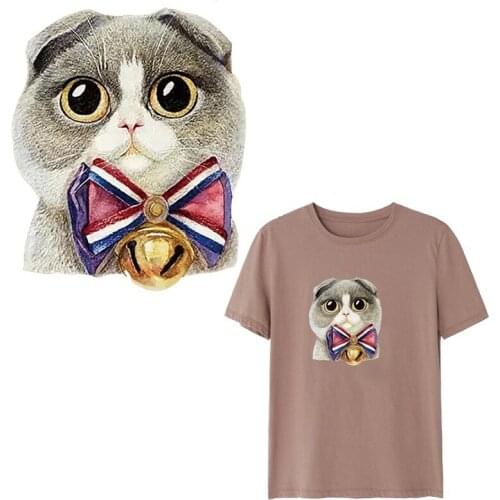 Bow Lovely Cat Stickers Transfers New Fashion Washable Diy Heat Transfer T-Shirt Jeans Decoration Iron On Patches