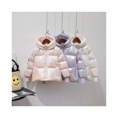 Winter new hooded clothing boys and girls down jacket fashion thick short section children bright bright leather down jacket