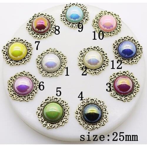 New Hot 10Pcs 25mm Round Alloy Diy jewelry Accessories rhinestones AB pearl pedestal embellishments caps Decoration For Making
