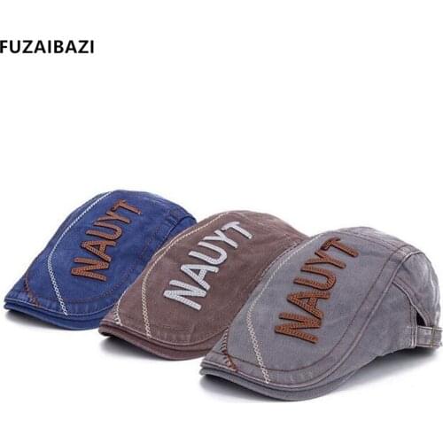 FUZAIBAZI New Spring Autumn Fashion Cotton Berets For Men Women Letter Embroidery Leisure Hat Adjustable Size Retro Snapback Cap