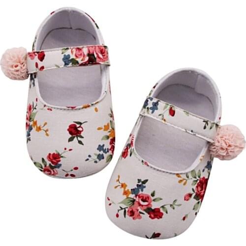 Floral Newborn Baby Prewalker Soft Soled Anti-slip Shoes Footwear Classic Princess Girl Crib Mary Jane Flower Shoes