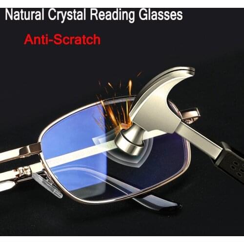 Real Glass Lens Natural Diamond Crystal Reading Glasses Men Women Square Frame Presbyopic Glasses Anti-Scratch Diopter Eyewear
