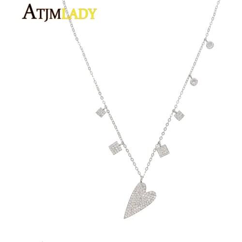925 Sterling Silver Heart Clear CZ Pendant Necklaces Sparking heart cz charm drop choker Women Fashion Jewelry valentines gift