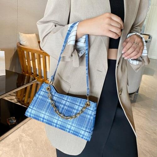 Casual Women Plaid Handbags Street Shoulder Bags Ladies Lady PU Purse Daily Chain Shoulder Messenger Bag Chain Totes
