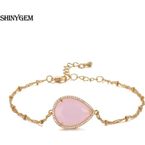 ShinyGem Water Drop Crystal Charm Bracelets 10 Colors Crystal Luck Fortune Bracelet Gold Chain Glass Crystal Bracelets For Women