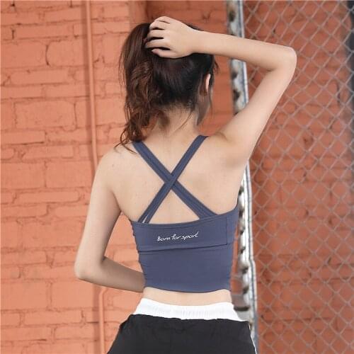 LEOQ Push Up Yoga Bra Sexy Back Cross Sports Bra Beauty Back Sport Shock-proof Underwear Fitness Shoulder Strap Bra Top