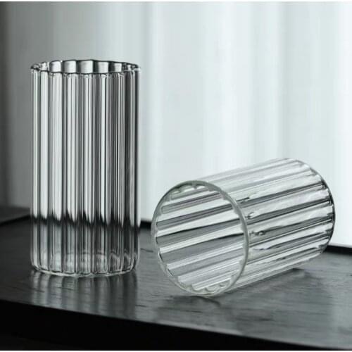 Vertical Pattern Glass Single-Layer Thick INS Wind Household Drinking Cup Heat-Resistant Tea Cup Transparent Japanese Style