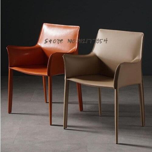 Light Luxury Dining Chair Saddle Leather Home Hotel Backrest Armrest Desk Chair Nordic Modern Minimalist Restaurant Chair