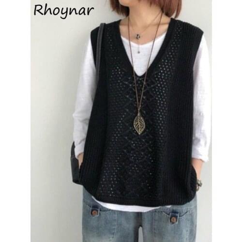 Sweater Vest Women Spring Hollow Out Comfortable All-match Solid 4 Colors Simple Student Fashion Ulzzang New Leisure Casual Girl