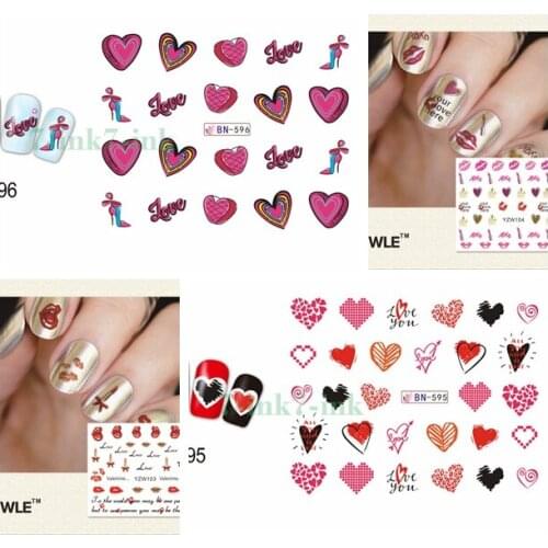 Water Nail Stickers Sexy Red lips "love"heart Lipstick High heels perfume Nail Sliders Decor Tips Sticker For Nail Beauty Care