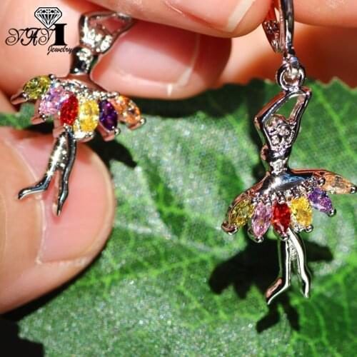 YaYI Jewelry Multi-Color Natural Garnet Gemstones Zirconia Silver Color Wedding Party Hoop Ear Stud Tassel Dancer Earrings