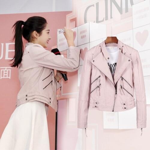 Women faux PU leather motorcycle jackets basic coat chic zippers long sleeve pockets ladies Spring and autumn streetwear tops